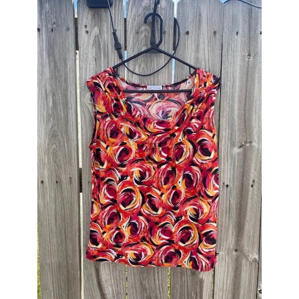 Bleeker & McDougal Womens Red Orange Abstract Rose Cowl Neck Top Size Medium